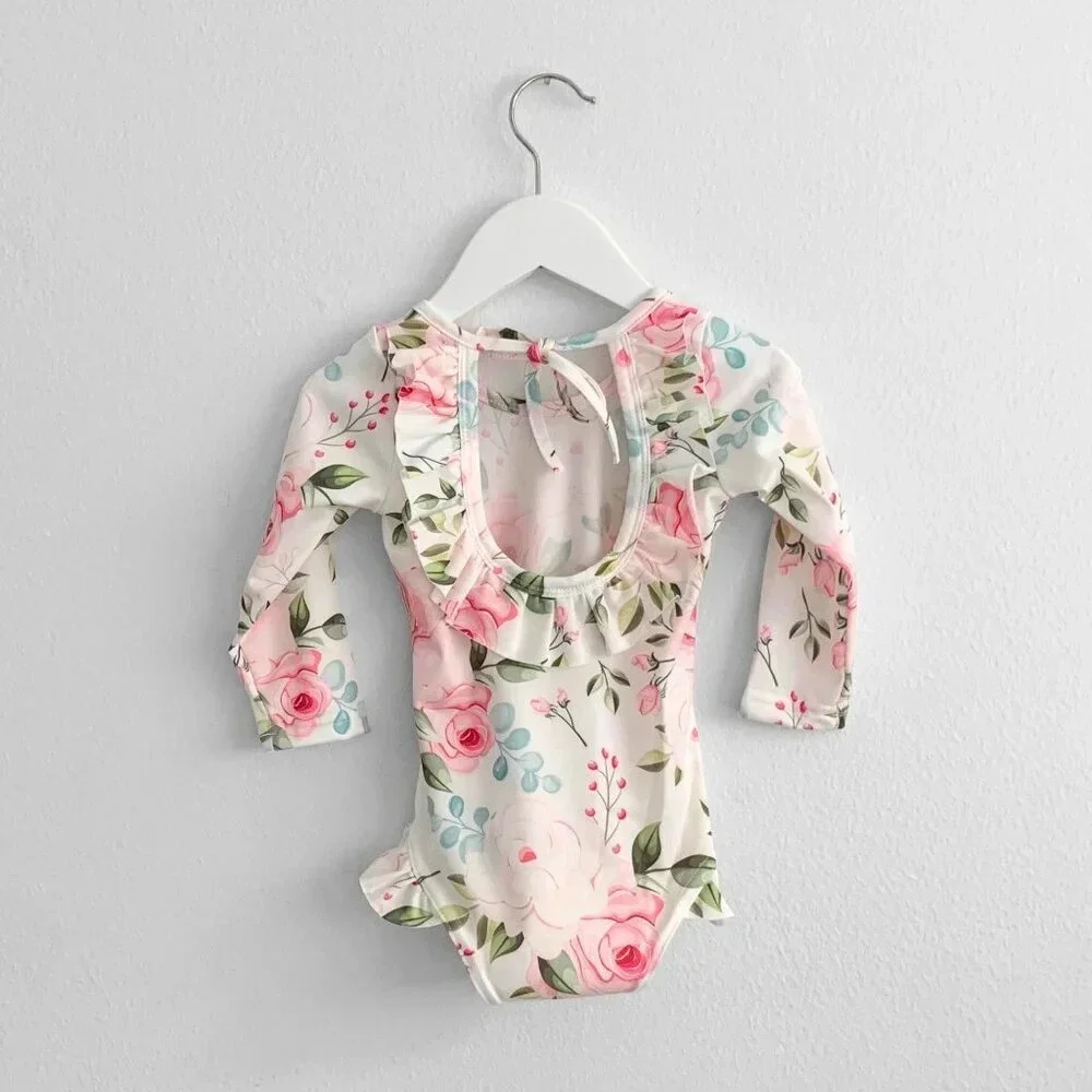 NWT Pretty Girls One-Piece Swimsuit Swimwear for Kids Lovely Floral Print 18-24M